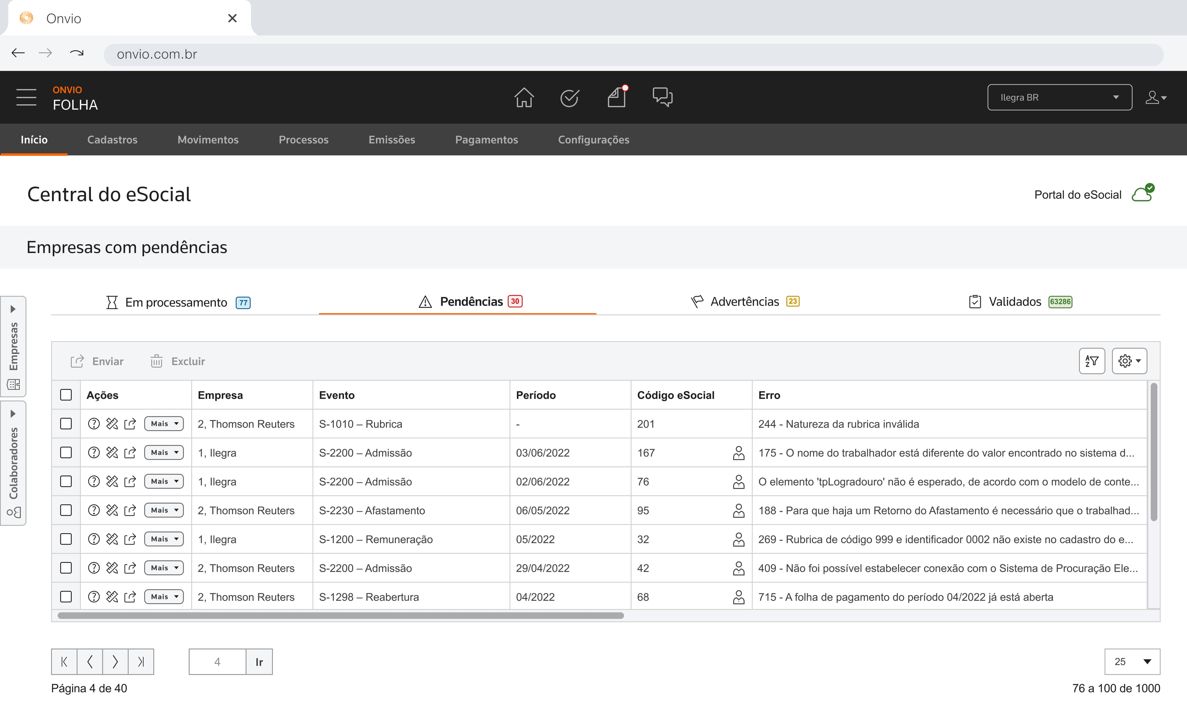 Starting screen for usability test activity 02: Resolving an invalid event