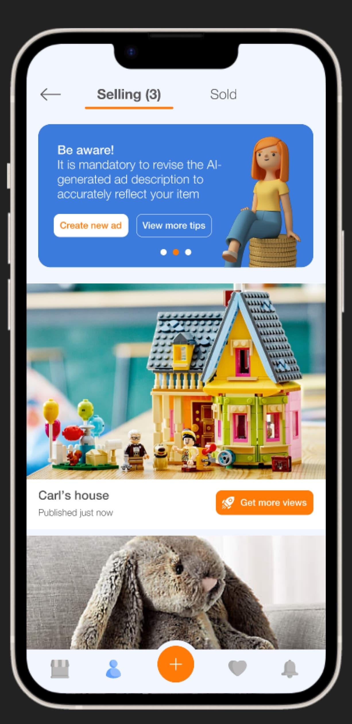 Updated My Ads screen showing an additional Create new ad action.